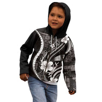 Samoa Siapo Tribal Pattern Kid Hoodie Black Polynesian Plumeria Tapa Motif LT9 - Polynesian Pride