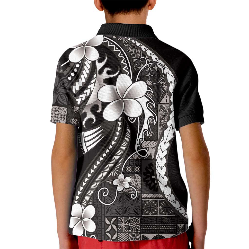 Samoa Siapo Tribal Pattern Kid Polo Shirt Black Polynesian Plumeria Tapa Motif LT9 - Polynesian Pride