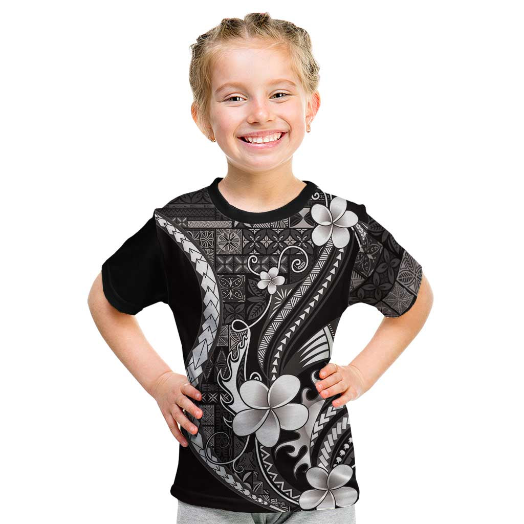 Samoa Siapo Tribal Pattern Kid T Shirt Black Polynesian Plumeria Tapa Motif LT9 Black - Polynesian Pride