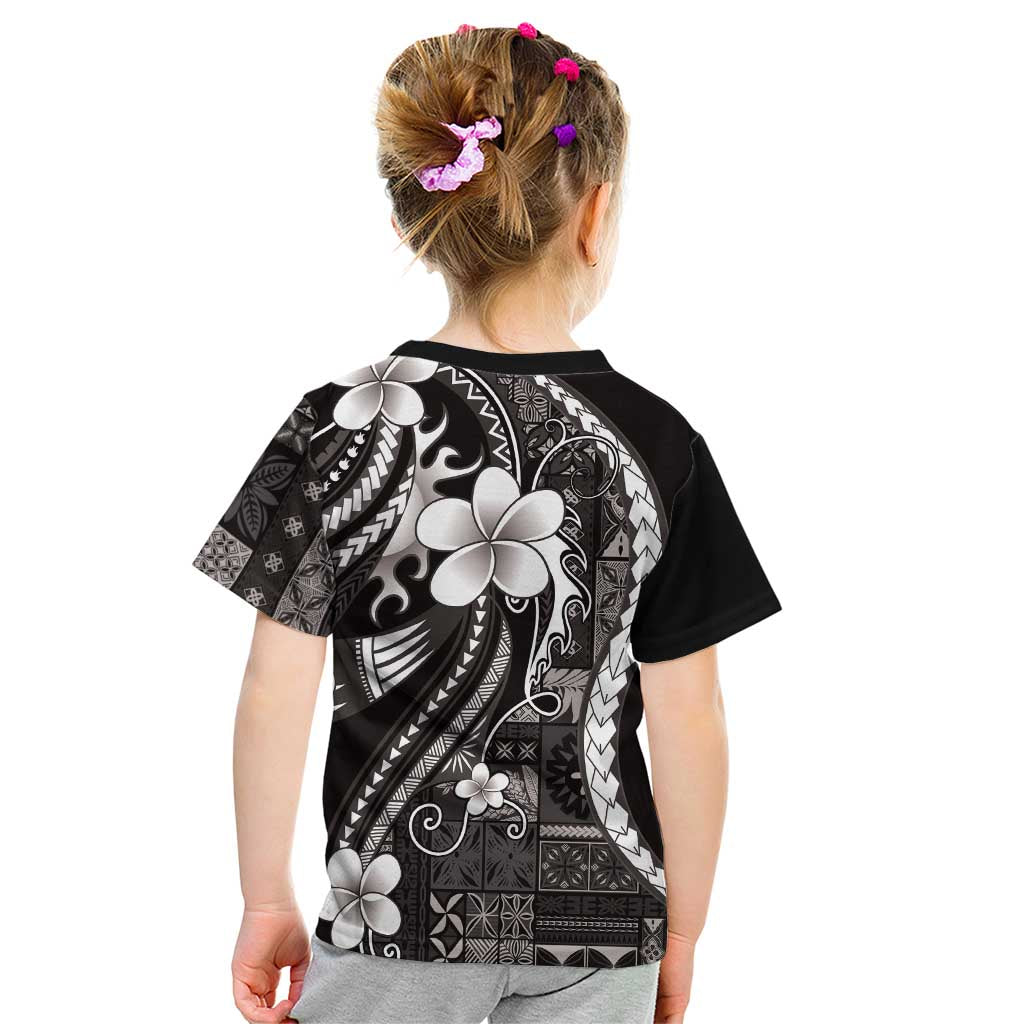 Samoa Siapo Tribal Pattern Kid T Shirt Black Polynesian Plumeria Tapa Motif LT9 - Polynesian Pride