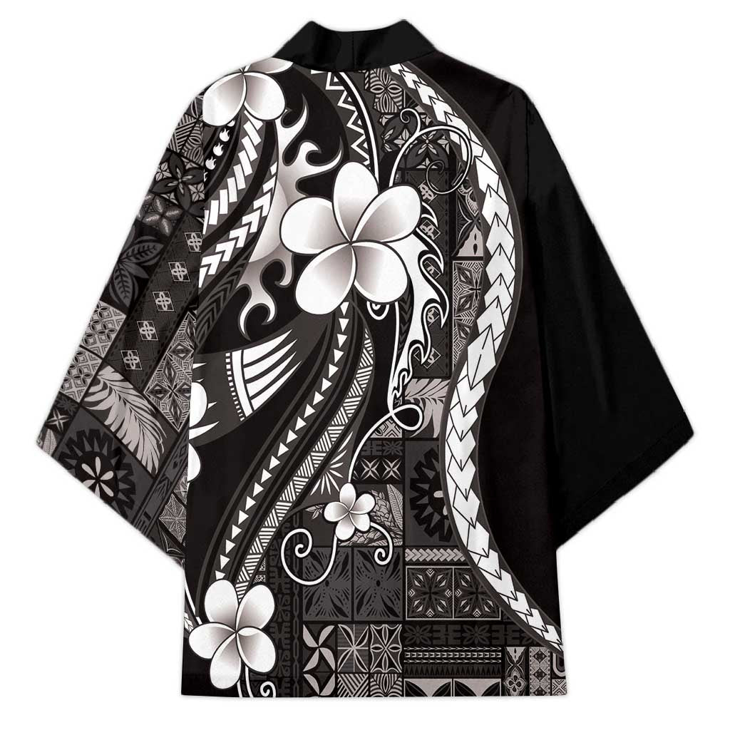 Samoa Siapo Tribal Pattern Kimono Black Polynesian Plumeria Tapa Motif LT9 - Polynesian Pride