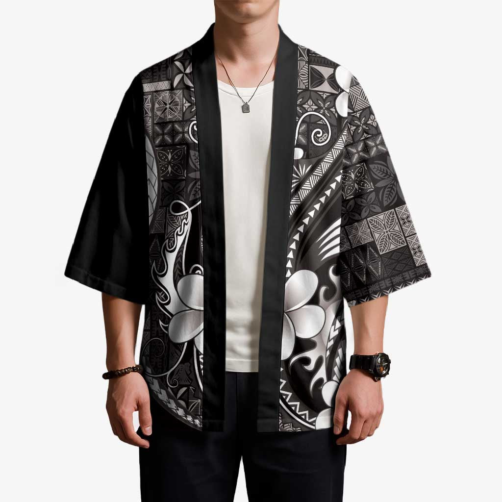 Samoa Siapo Tribal Pattern Kimono Black Polynesian Plumeria Tapa Motif LT9 - Polynesian Pride