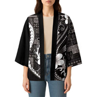 Samoa Siapo Tribal Pattern Kimono Black Polynesian Plumeria Tapa Motif LT9 - Polynesian Pride