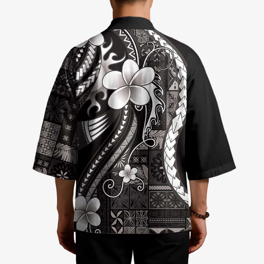 Samoa Siapo Tribal Pattern Kimono Black Polynesian Plumeria Tapa Motif LT9 - Polynesian Pride