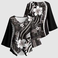 Samoa Siapo Tribal Pattern Kimono Sleeve Blouse Black Polynesian Plumeria Tapa Motif LT9 - Polynesian Pride