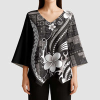 Samoa Siapo Tribal Pattern Kimono Sleeve Blouse Black Polynesian Plumeria Tapa Motif LT9 - Polynesian Pride