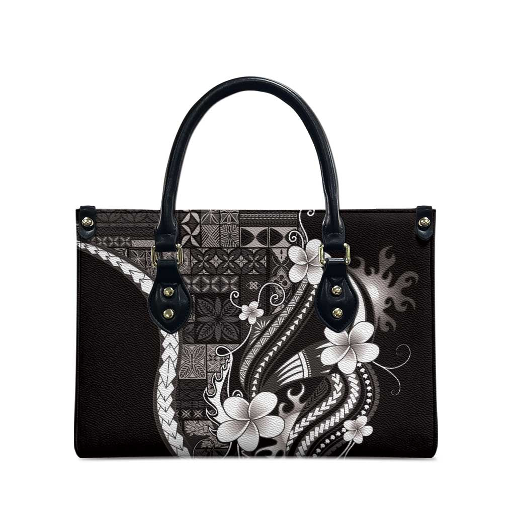 Samoa Siapo Tribal Pattern Leather Bag Black Polynesian Plumeria Tapa Motif LT9 - Polynesian Pride