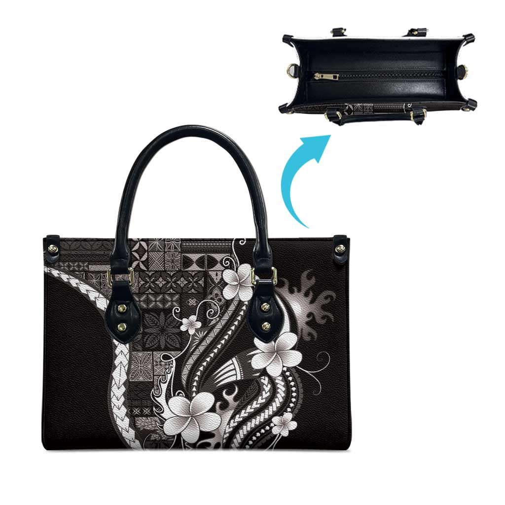 Samoa Siapo Tribal Pattern Leather Bag Black Polynesian Plumeria Tapa Motif LT9 - Polynesian Pride