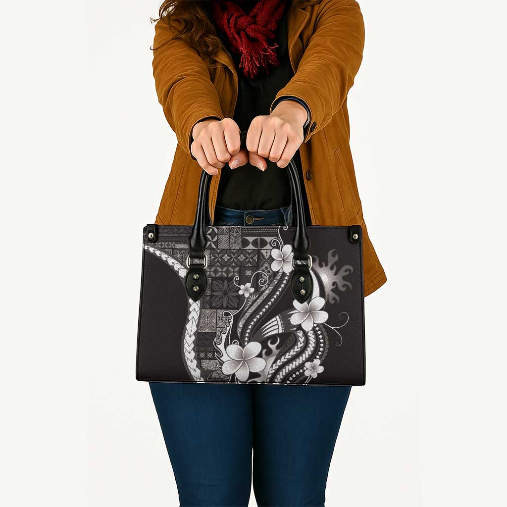 Samoa Siapo Tribal Pattern Leather Bag Black Polynesian Plumeria Tapa Motif LT9 - Polynesian Pride