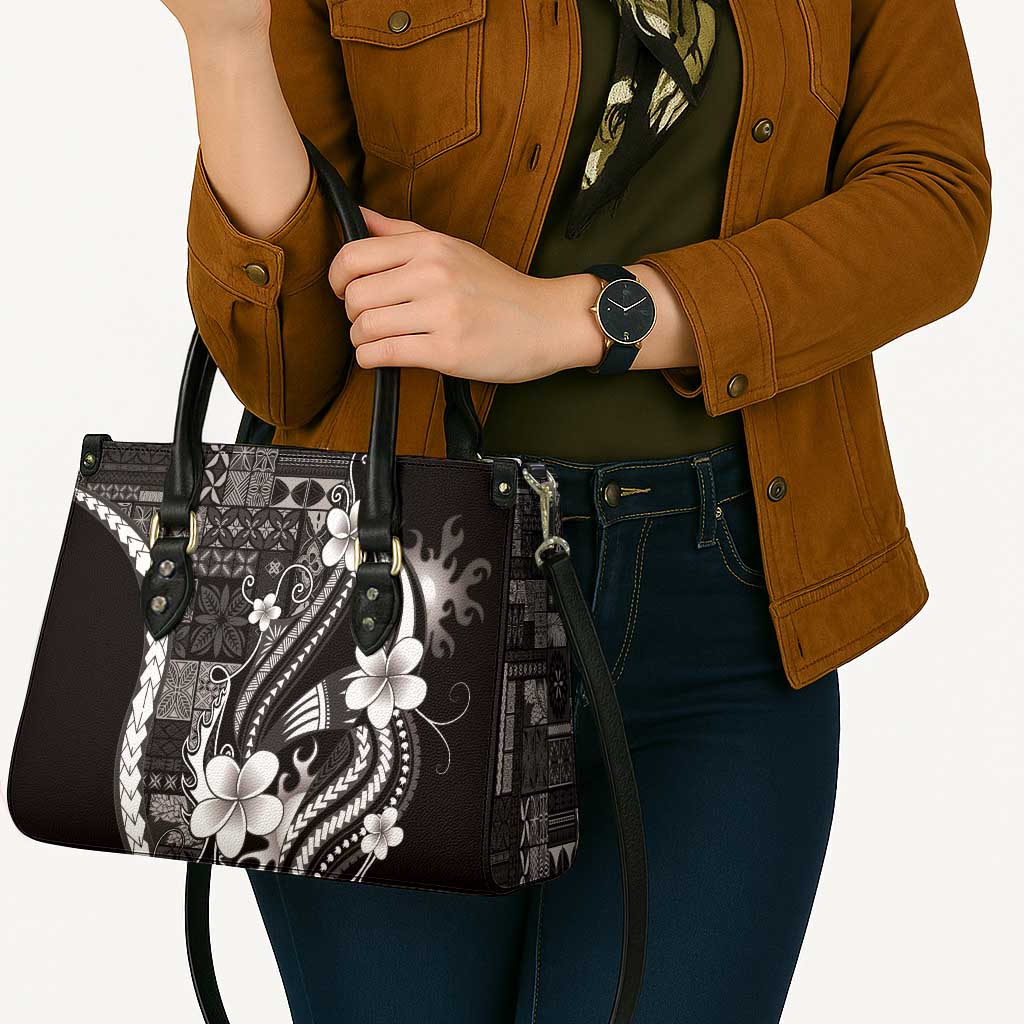 Samoa Siapo Tribal Pattern Leather Bag Black Polynesian Plumeria Tapa Motif LT9 - Polynesian Pride