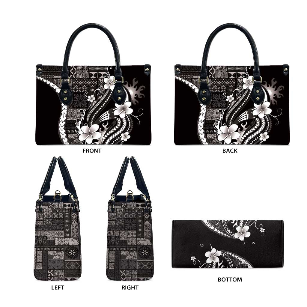 Samoa Siapo Tribal Pattern Leather Bag Black Polynesian Plumeria Tapa Motif LT9 - Polynesian Pride
