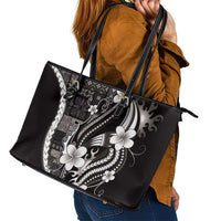 Samoa Siapo Tribal Pattern Leather Tote Bag Black Polynesian Plumeria Tapa Motif LT9 - Polynesian Pride