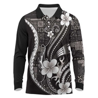 Samoa Siapo Tribal Pattern Long Sleeve Polo Shirt Black Polynesian Plumeria Tapa Motif LT9 Black - Polynesian Pride