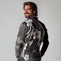 Samoa Siapo Tribal Pattern Long Sleeve Polo Shirt Black Polynesian Plumeria Tapa Motif LT9 - Polynesian Pride