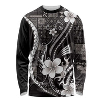 Samoa Siapo Tribal Pattern Long Sleeve Shirt Black Polynesian Plumeria Tapa Motif LT9 Unisex Black - Polynesian Pride