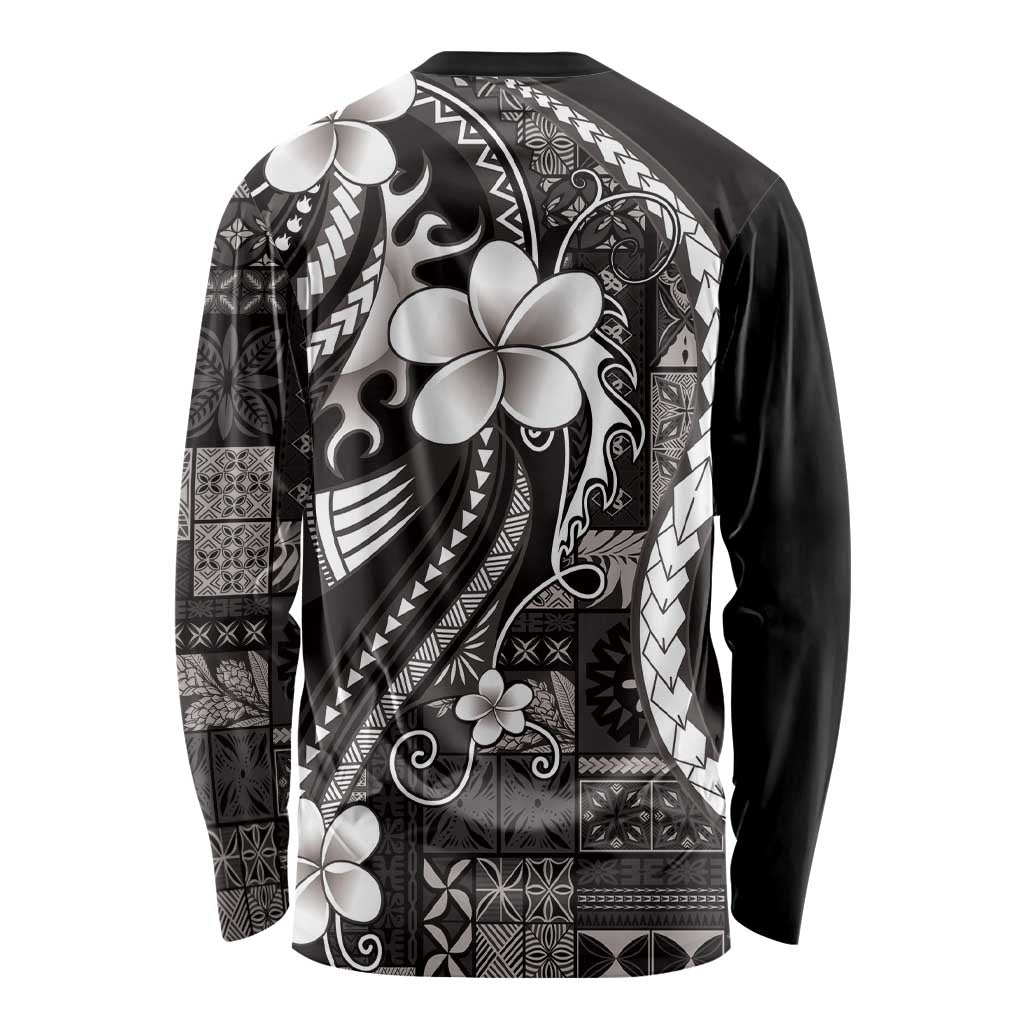 Samoa Siapo Tribal Pattern Long Sleeve Shirt Black Polynesian Plumeria Tapa Motif LT9 - Polynesian Pride