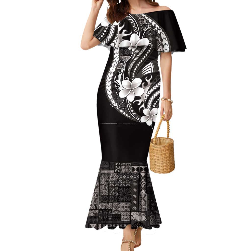 Samoa Siapo Tribal Pattern Mermaid Dress Black Polynesian Plumeria Tapa Motif LT9 Women Black - Polynesian Pride