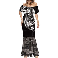 Samoa Siapo Tribal Pattern Mermaid Dress Black Polynesian Plumeria Tapa Motif LT9 - Polynesian Pride