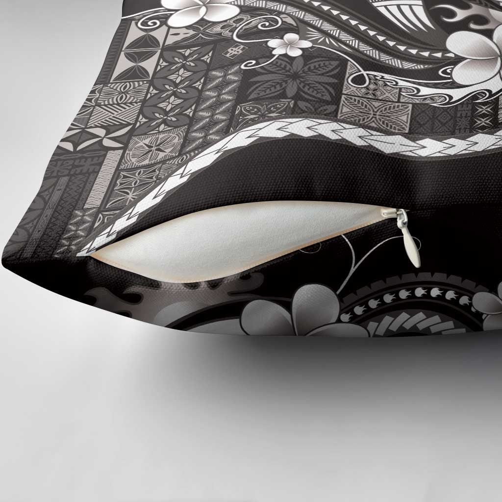 Samoa Siapo Tribal Pattern Pillow Cover Black Polynesian Plumeria Tapa Motif LT9 - Polynesian Pride