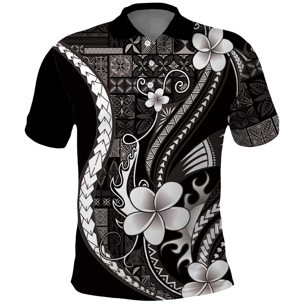 Samoa Siapo Tribal Pattern Polo Shirt Black Polynesian Plumeria Tapa Motif LT9 Black - Polynesian Pride