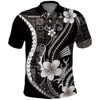 Samoa Siapo Tribal Pattern Polo Shirt Black Polynesian Plumeria Tapa Motif LT9 Black - Polynesian Pride