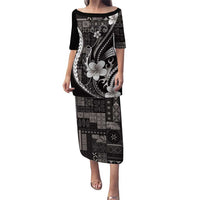 Samoa Siapo Tribal Pattern Puletasi Black Polynesian Plumeria Tapa Motif LT9 Long Dress Black - Polynesian Pride