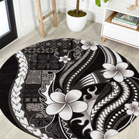 Samoa Siapo Tribal Pattern Round Carpet Black Polynesian Plumeria Tapa Motif LT9 Black - Polynesian Pride