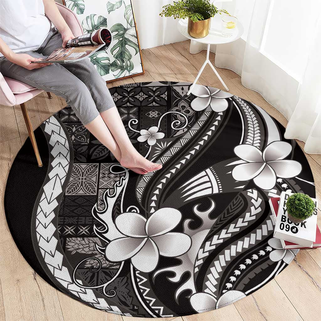 Samoa Siapo Tribal Pattern Round Carpet Black Polynesian Plumeria Tapa Motif LT9 - Polynesian Pride