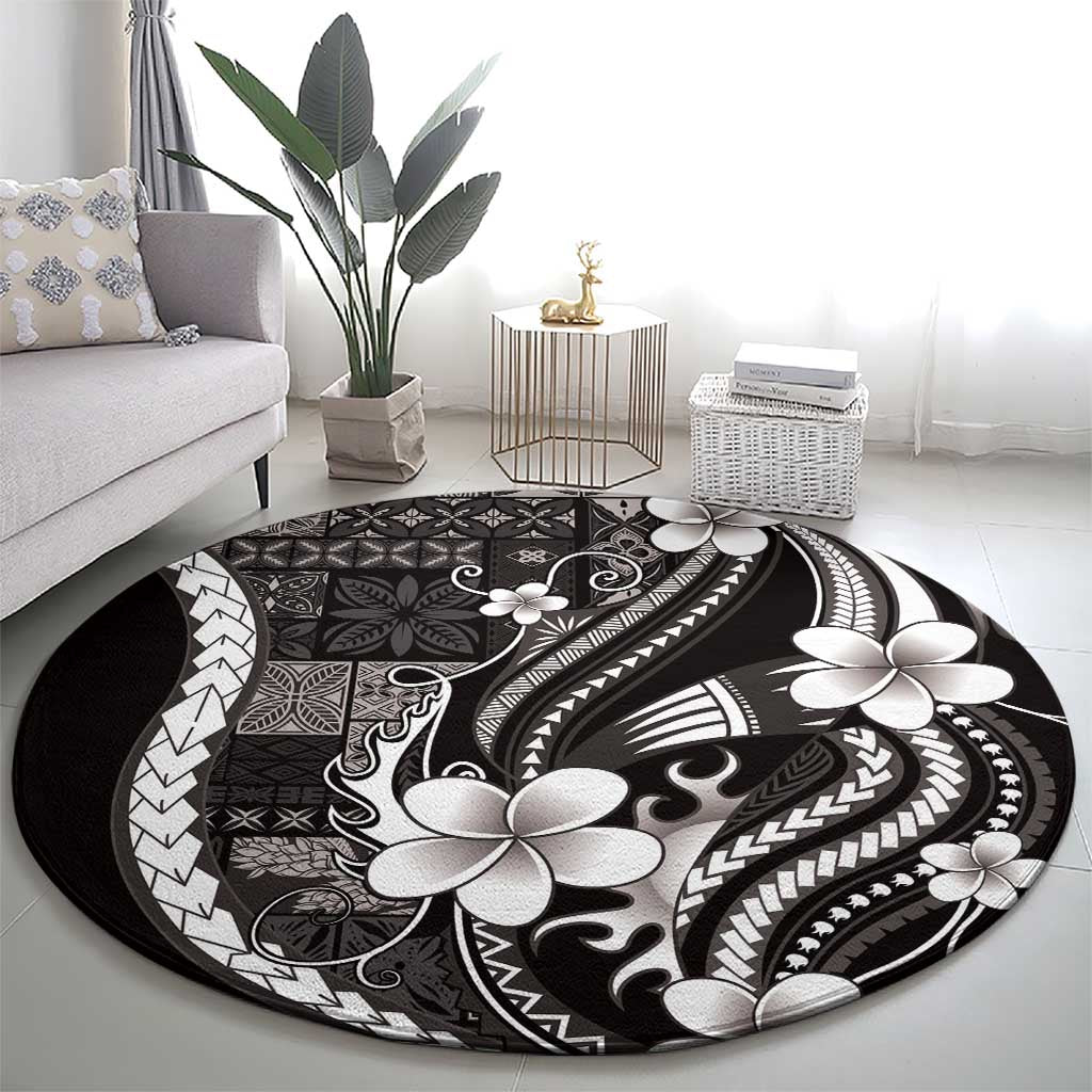 Samoa Siapo Tribal Pattern Round Carpet Black Polynesian Plumeria Tapa Motif LT9 - Polynesian Pride