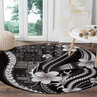 Samoa Siapo Tribal Pattern Round Carpet Black Polynesian Plumeria Tapa Motif LT9 - Polynesian Pride