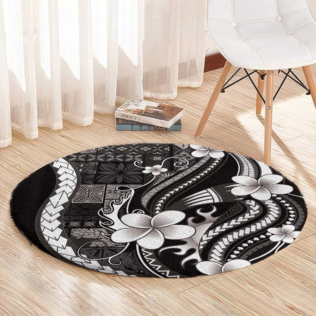 Samoa Siapo Tribal Pattern Round Carpet Black Polynesian Plumeria Tapa Motif LT9 - Polynesian Pride