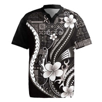 Samoa Siapo Tribal Pattern Rugby Jersey Black Polynesian Plumeria Tapa Motif LT9 Black - Polynesian Pride