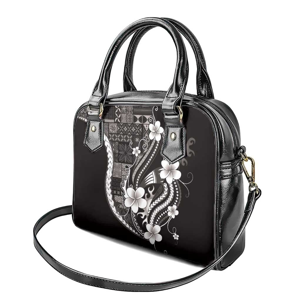 Samoa Siapo Tribal Pattern Shoulder Handbag Black Polynesian Plumeria Tapa Motif LT9 - Polynesian Pride