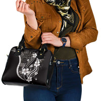 Samoa Siapo Tribal Pattern Shoulder Handbag Black Polynesian Plumeria Tapa Motif LT9 - Polynesian Pride