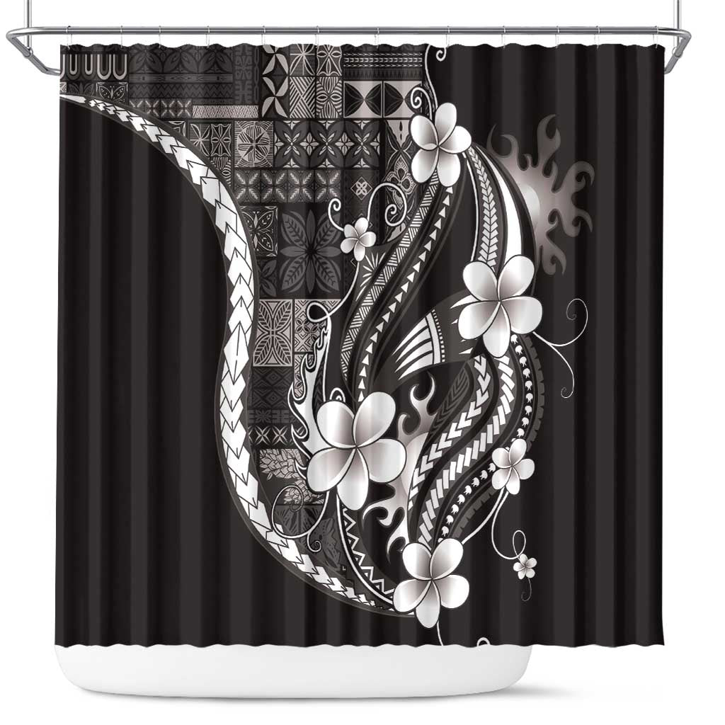 Samoa Siapo Tribal Pattern Shower Curtain Black Polynesian Plumeria Tapa Motif LT9 Black - Polynesian Pride