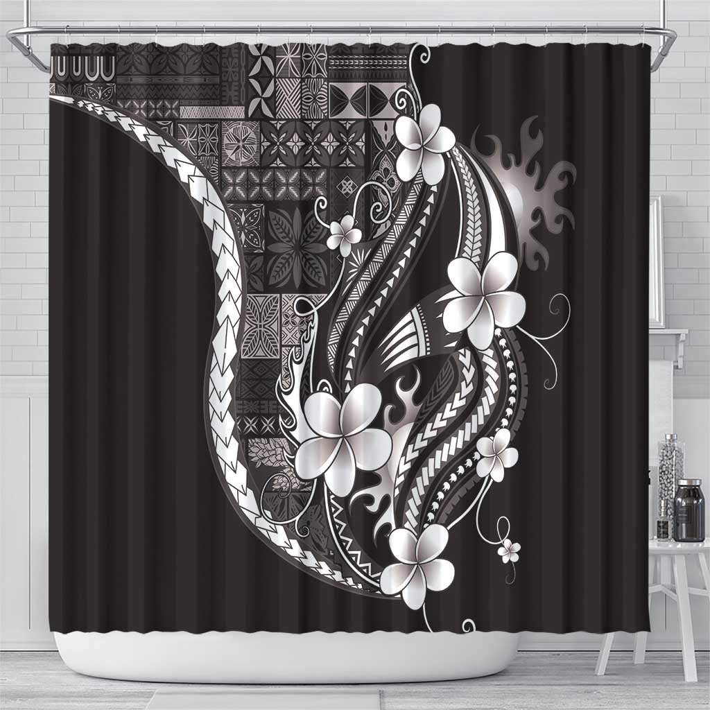 Samoa Siapo Tribal Pattern Shower Curtain Black Polynesian Plumeria Tapa Motif LT9 - Polynesian Pride