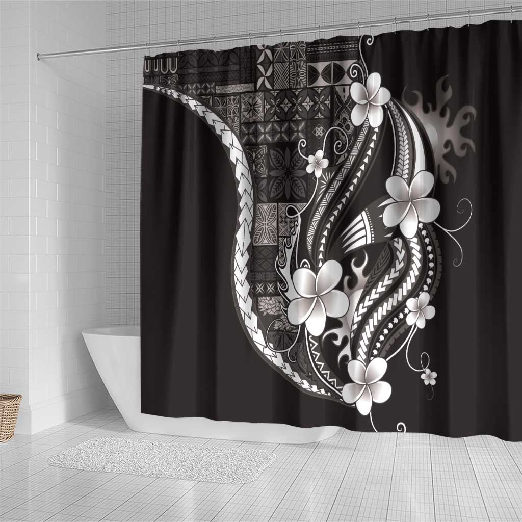 Samoa Siapo Tribal Pattern Shower Curtain Black Polynesian Plumeria Tapa Motif LT9 - Polynesian Pride