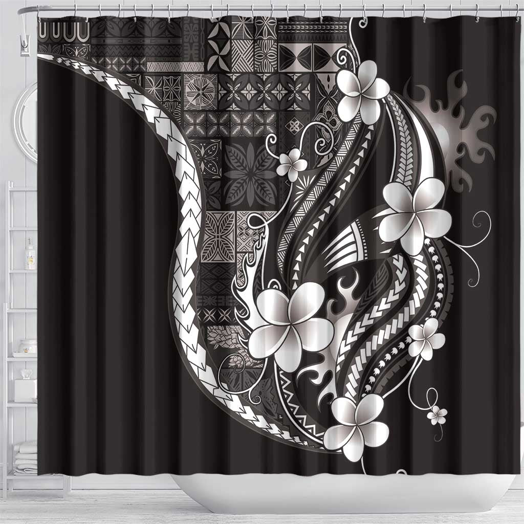 Samoa Siapo Tribal Pattern Shower Curtain Black Polynesian Plumeria Tapa Motif LT9 - Polynesian Pride