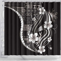 Samoa Siapo Tribal Pattern Shower Curtain Black Polynesian Plumeria Tapa Motif LT9 - Polynesian Pride