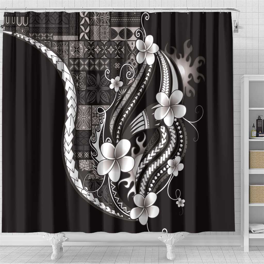 Samoa Siapo Tribal Pattern Shower Curtain Black Polynesian Plumeria Tapa Motif LT9 - Polynesian Pride