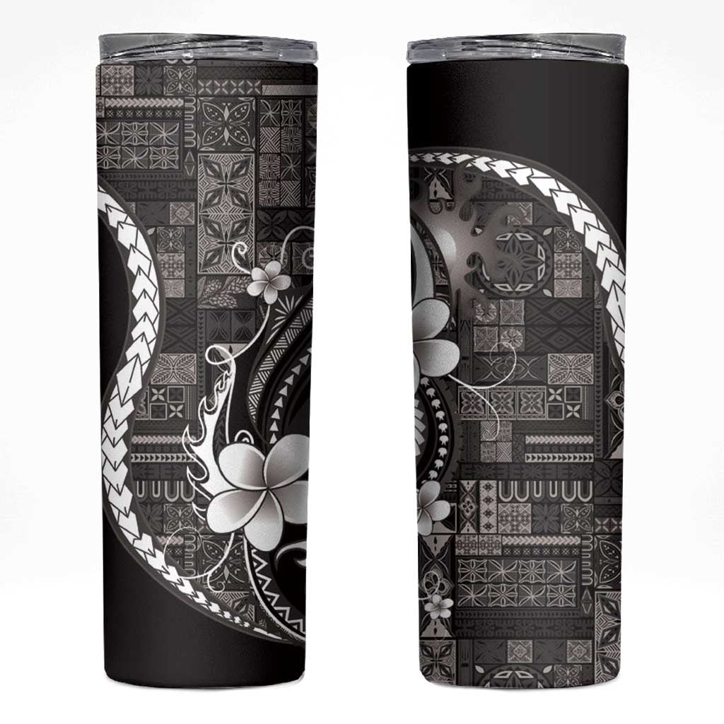 Samoa Siapo Tribal Pattern Skinny Tumbler Black Polynesian Plumeria Tapa Motif LT9 Black - Polynesian Pride