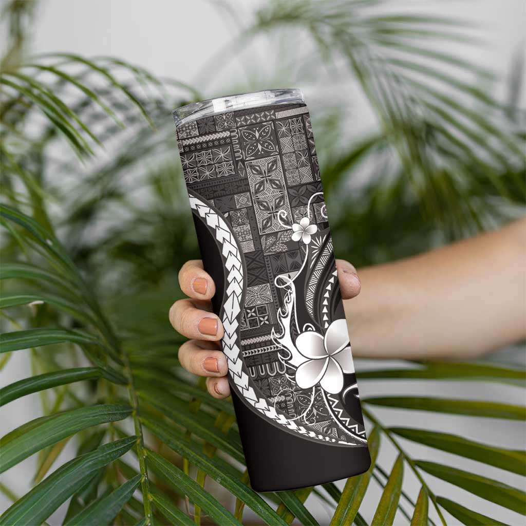 Samoa Siapo Tribal Pattern Skinny Tumbler Black Polynesian Plumeria Tapa Motif LT9 - Polynesian Pride