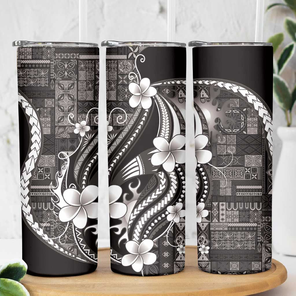 Samoa Siapo Tribal Pattern Skinny Tumbler Black Polynesian Plumeria Tapa Motif LT9 - Polynesian Pride