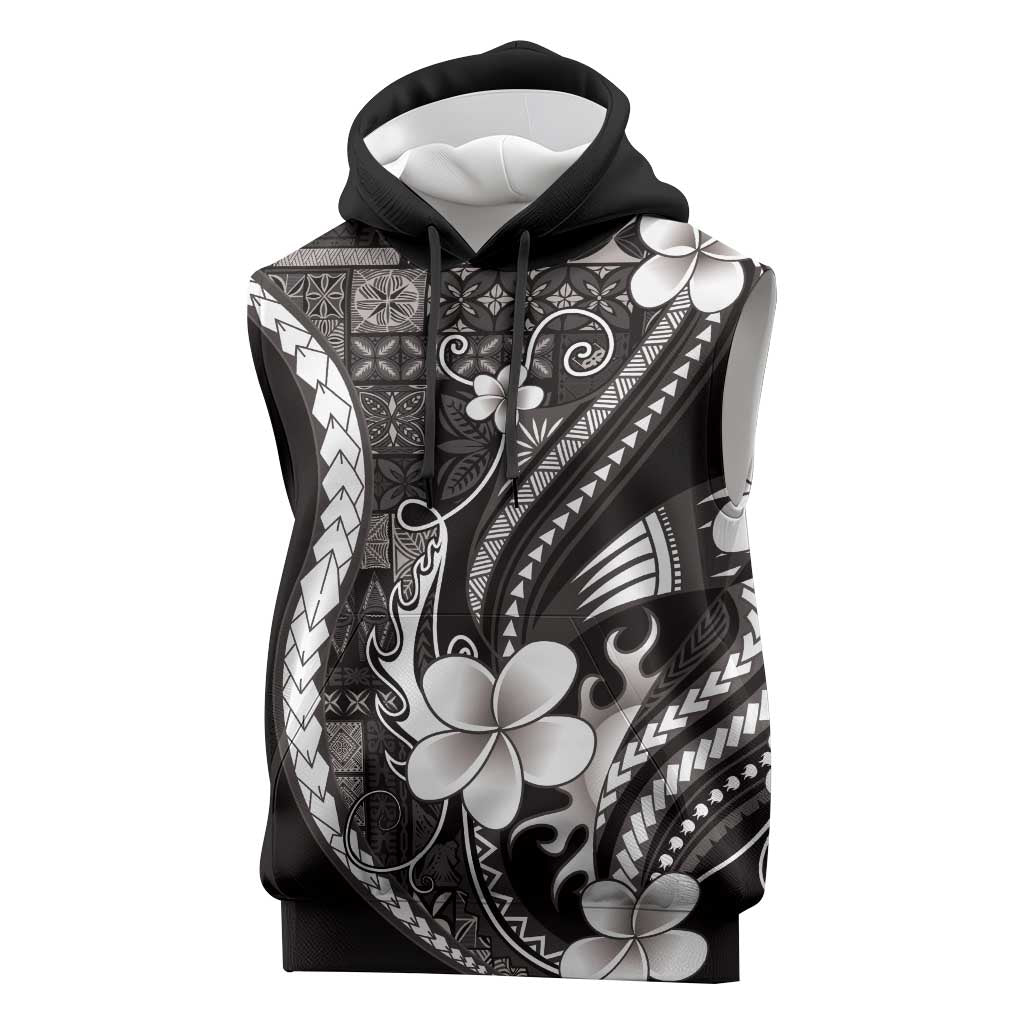Samoa Siapo Tribal Pattern Sleeveless Hoodie Black Polynesian Plumeria Tapa Motif LT9 Black - Polynesian Pride