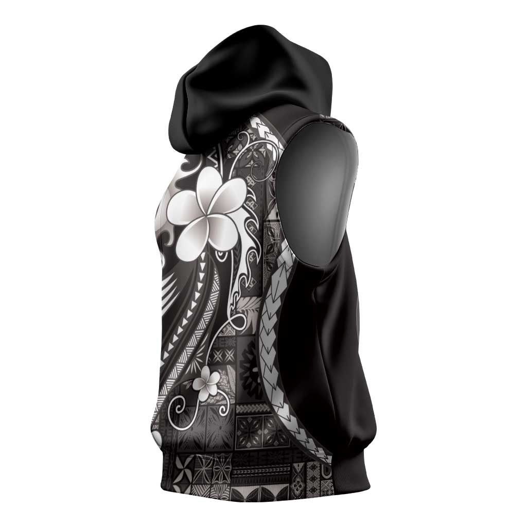 Samoa Siapo Tribal Pattern Sleeveless Hoodie Black Polynesian Plumeria Tapa Motif LT9 - Polynesian Pride
