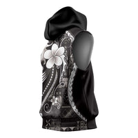 Samoa Siapo Tribal Pattern Sleeveless Hoodie Black Polynesian Plumeria Tapa Motif LT9 - Polynesian Pride