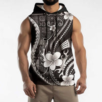 Samoa Siapo Tribal Pattern Sleeveless Hoodie Black Polynesian Plumeria Tapa Motif LT9 - Polynesian Pride