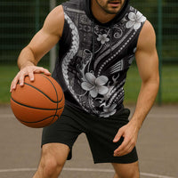 Samoa Siapo Tribal Pattern Sleeveless Hoodie Black Polynesian Plumeria Tapa Motif LT9 - Polynesian Pride