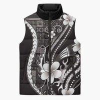 Samoa Siapo Tribal Pattern Sleeveless Puffer Jacket Black Polynesian Plumeria Tapa Motif LT9 Unisex Black - Polynesian Pride