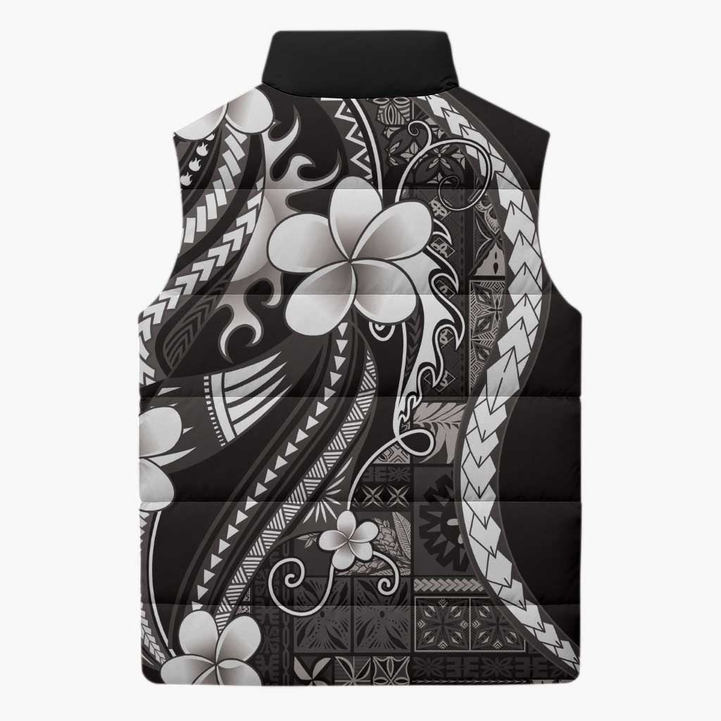 Samoa Siapo Tribal Pattern Sleeveless Puffer Jacket Black Polynesian Plumeria Tapa Motif LT9 - Polynesian Pride